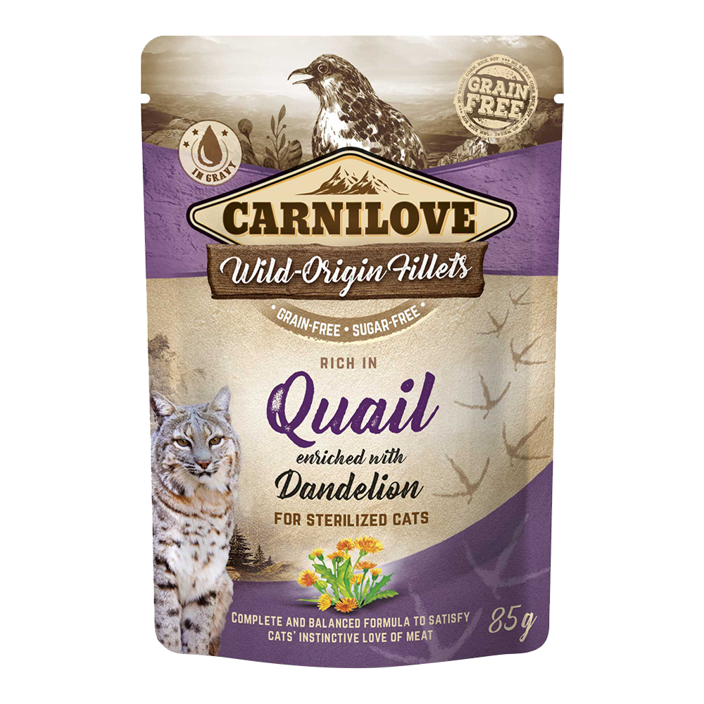 Carnilove Quail enriched with Dandelion for Sterilized Cats Wet Food, Pouch 85g