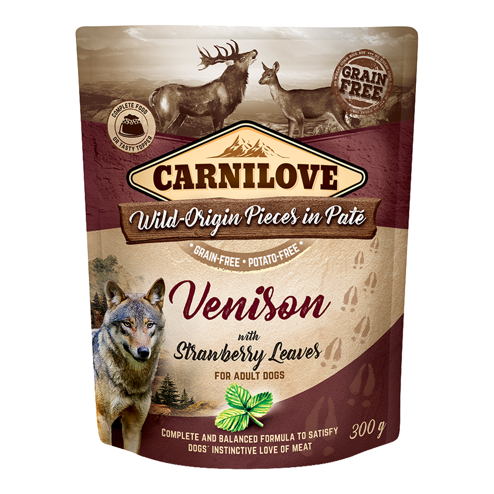 Carnilove Venison with Strawberry Leaves for Adult Dogs Wet Food, Pouch 300g
