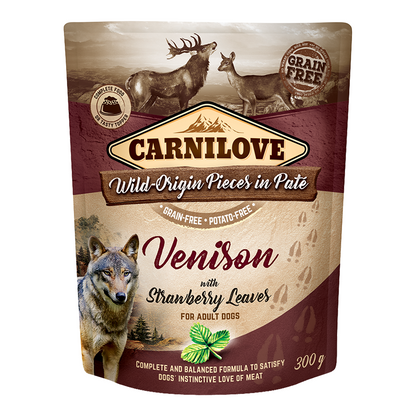 Carnilove Venison with Strawberry Leaves for Adult Dogs Wet Food, Pouch 300g