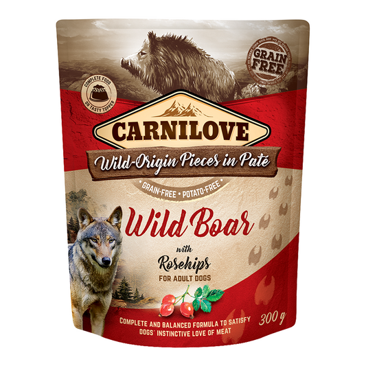 Carnilove Wild Boar with Rosehip for Adult Dogs Wet Food, Pouch 300g