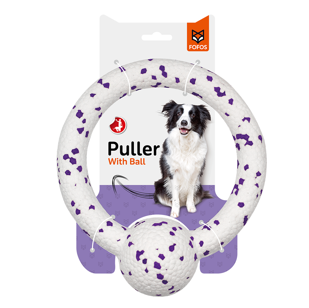 Fofos Durable Puller with Ball Dog Toy White