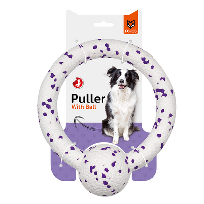 Fofos Durable Puller with Ball Dog Toy White