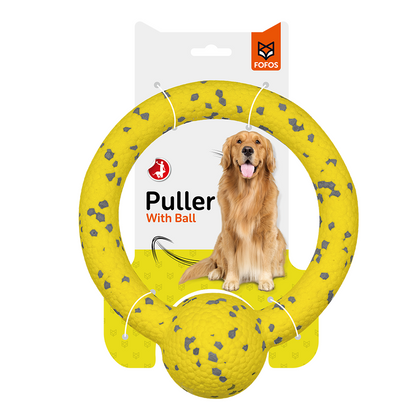 Fofos Durable Puller with Ball Dog Toy Yellow