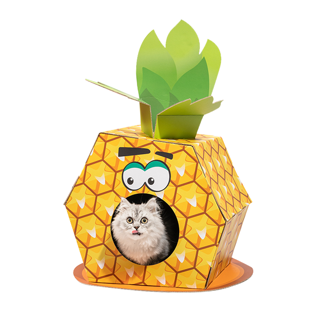 Fofos Pineapple Cardboard Cat House with Scratching Pad