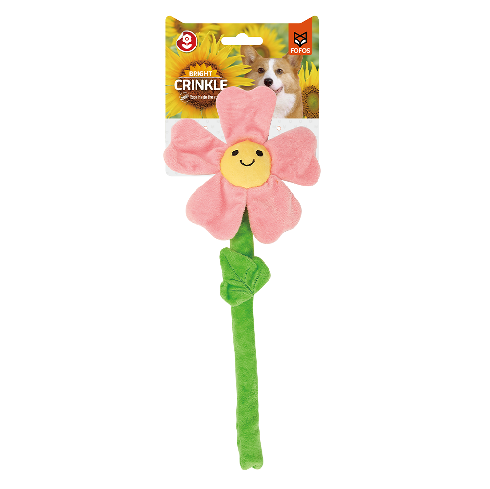 Fofos Pink Flower Crinkle Rope Dog Toy