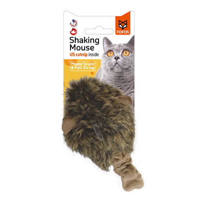 Fofos Pull String & Sound Chip Brown Shaking Mouse Cat Toy