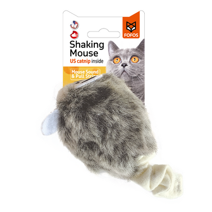 Fofos Pull String & Sound Chip Grey Shaking Mouse Cat Toy