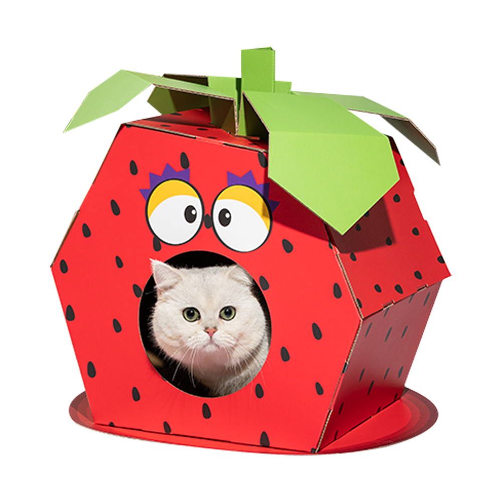 Fofos Stawberry Cardboard Cat House with Scratching Pad