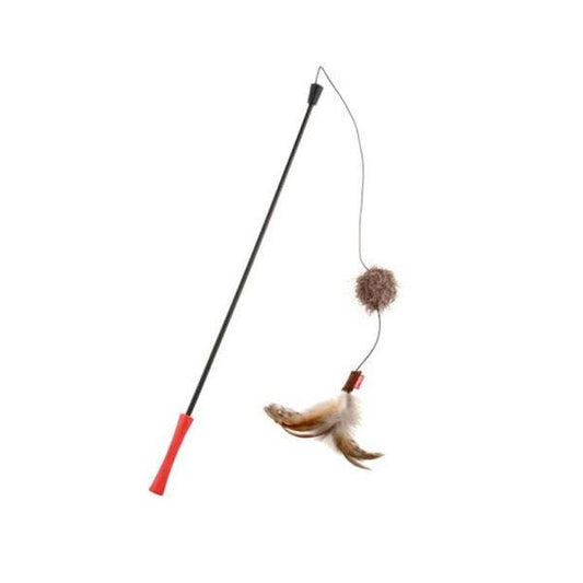 Feather Teaser with Natural Plush Tail and TPR Handle (Red)