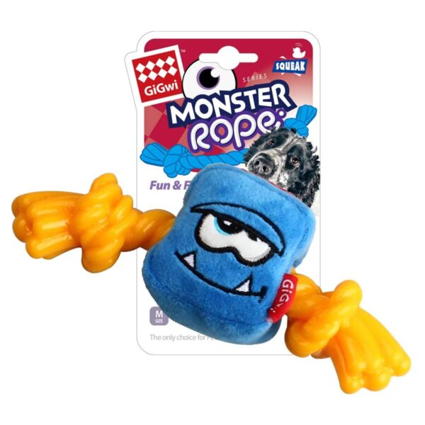 GiGwi Blue Monster Rope with Squeaker inside – Plush/TPR (Medium)
