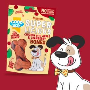 Good Boy Super Licious Chicken With Apple and Cranberry Bones Dog Treats 100g