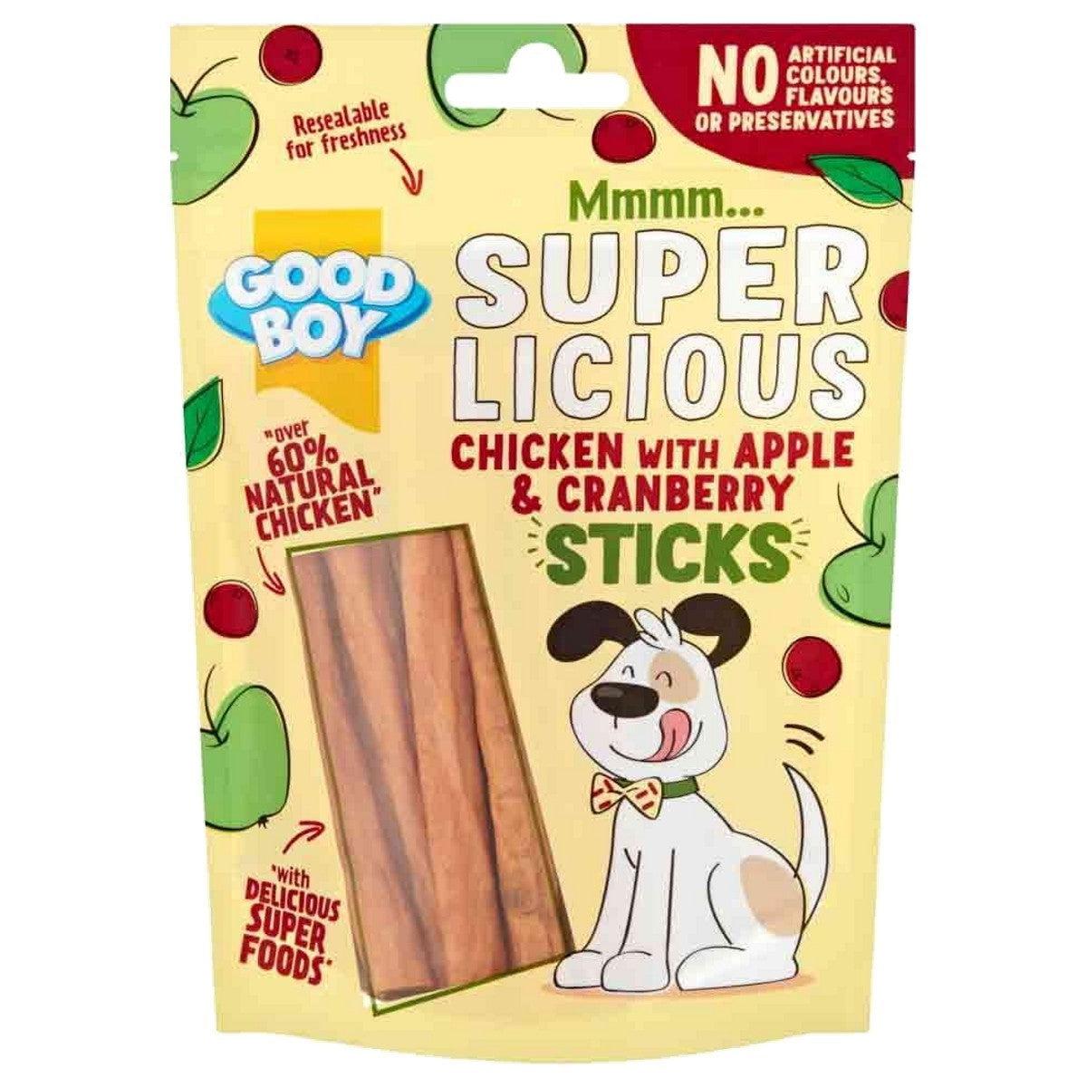 Good Boy Super Licious Chicken With Apple and Cranberry Sticks Dog Treats 100g