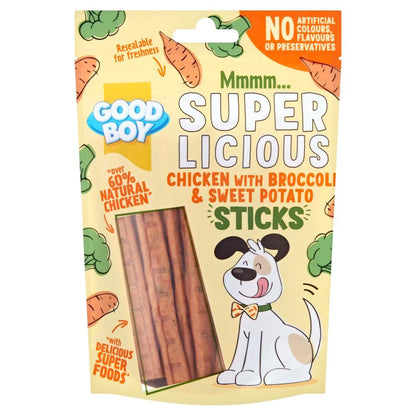 Good Boy Super Licious Chicken With Broccoli and Sweet Potato Sticks Dog Treats 100g