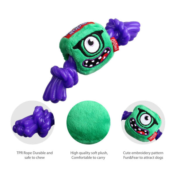 GiGwi Green Monster Rope Squeaker Inside Small Plush/Rope