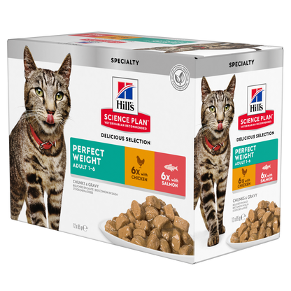 Hill’s Science Plan Perfect Weight Adult Wet Cat Food With Chicken & Salmon Pouches, Box 12x85g