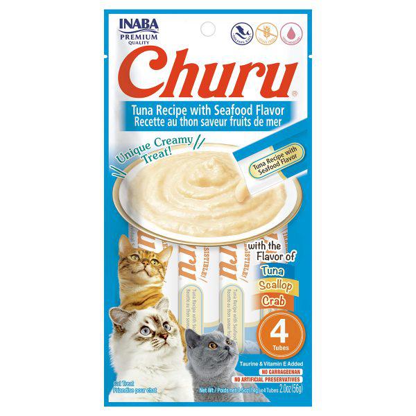 INABA Churu Tuna Recipe with Seafood Flavor (4 Tubes)