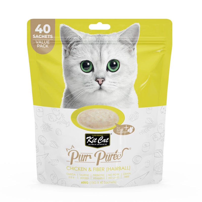 Kit Cat Purr Puree Chicken & Fiber (Hairball) (40 Sachets Value Pack)