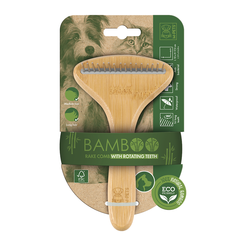 M-PETS Bamboo Rake Comb 16 teeth