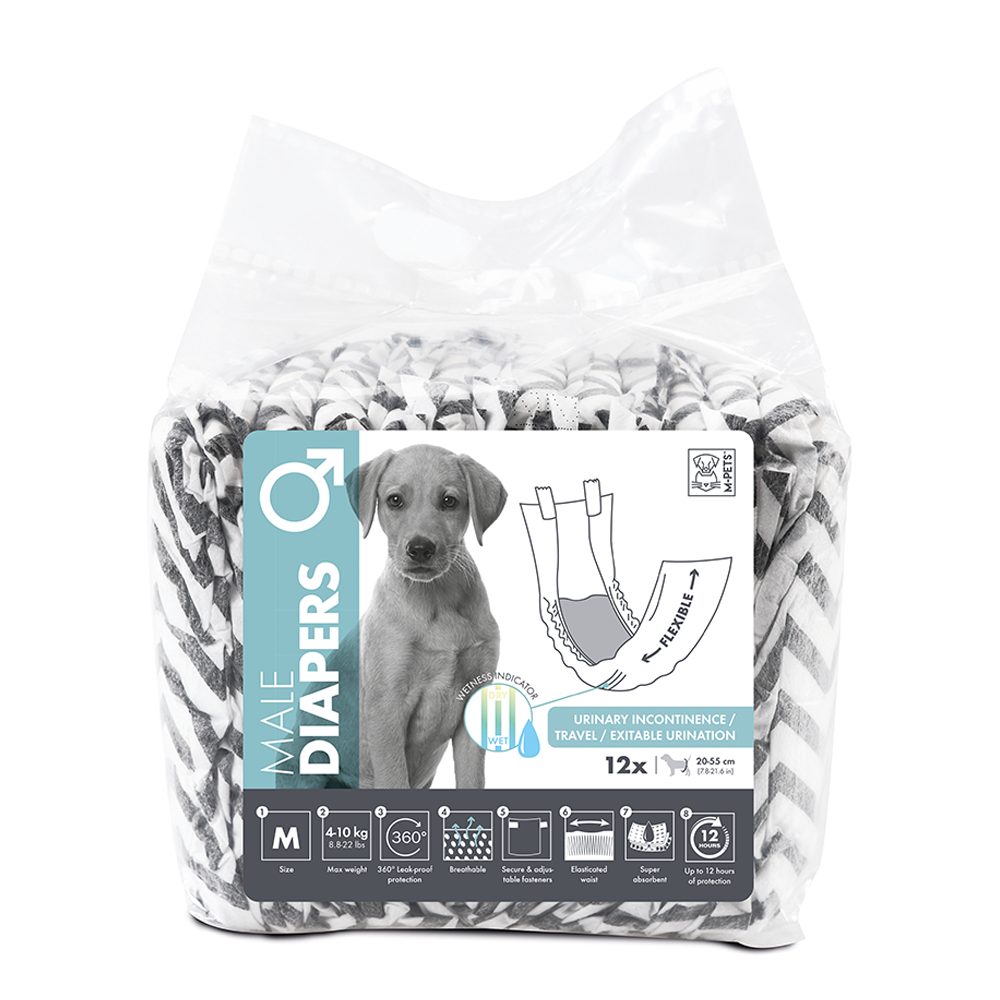 M-PETS Male Dog Diapers M 12 Pack