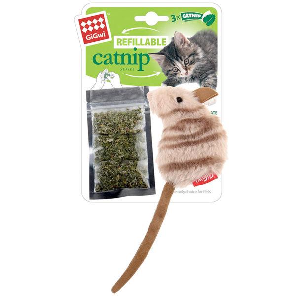 Mouse Fluffy Plush Cat Toy with 3 Refillable Catnip Bags
