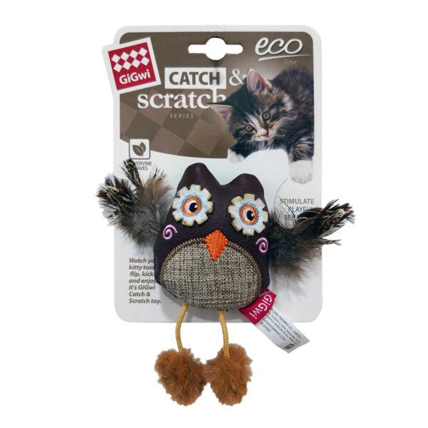 Owl Catch & Scratch Eco line with Slivervine Leaves and Leatherette
