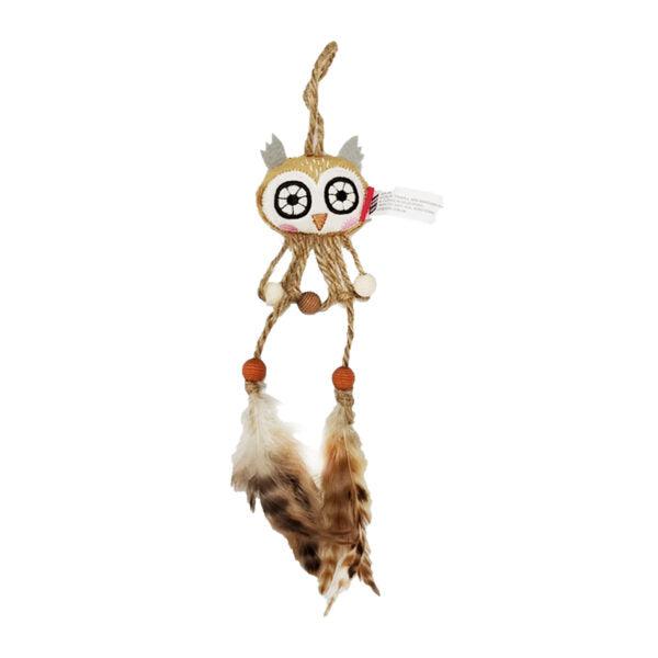 Owl Catch & Scratch Eco line with Slivervine Leaves and Natural Feather