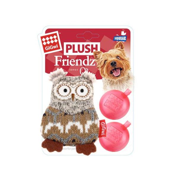 Owl “Plush Friendz” Grey/Brown with refillable squeaker