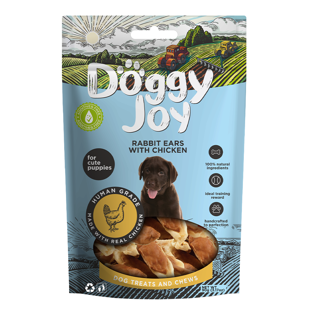 Doggy Joy Rabbit Ears with Chicken Puppy Treats 90g