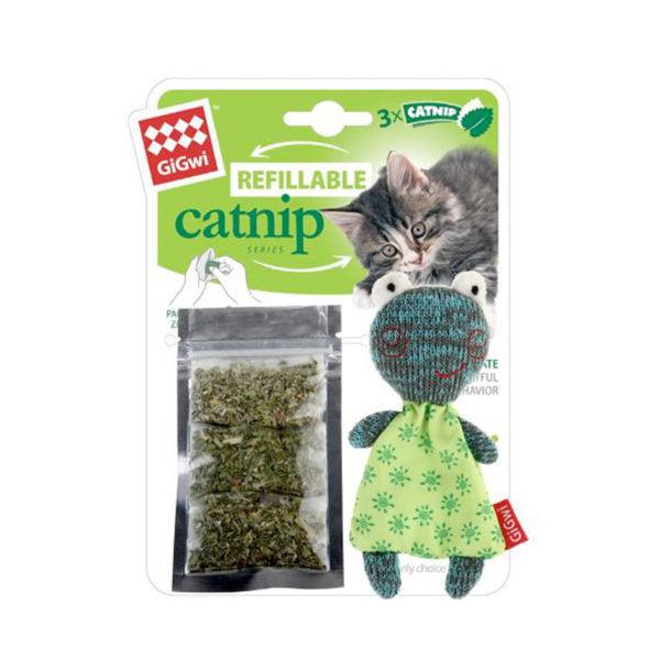Refillable Catnip (Frog) with 3 Catnip Tea bags in Ziplock Bag