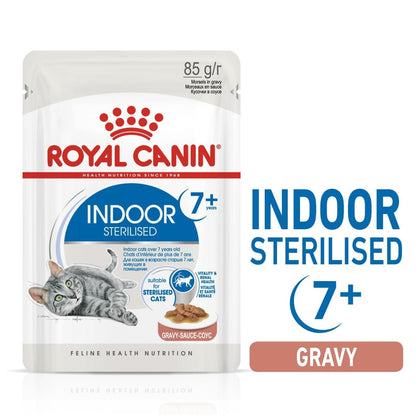 Royal Canin Feline Health Nutrition Indoor Sterilised 7+ Gravy Wet Food Pouch, 85g