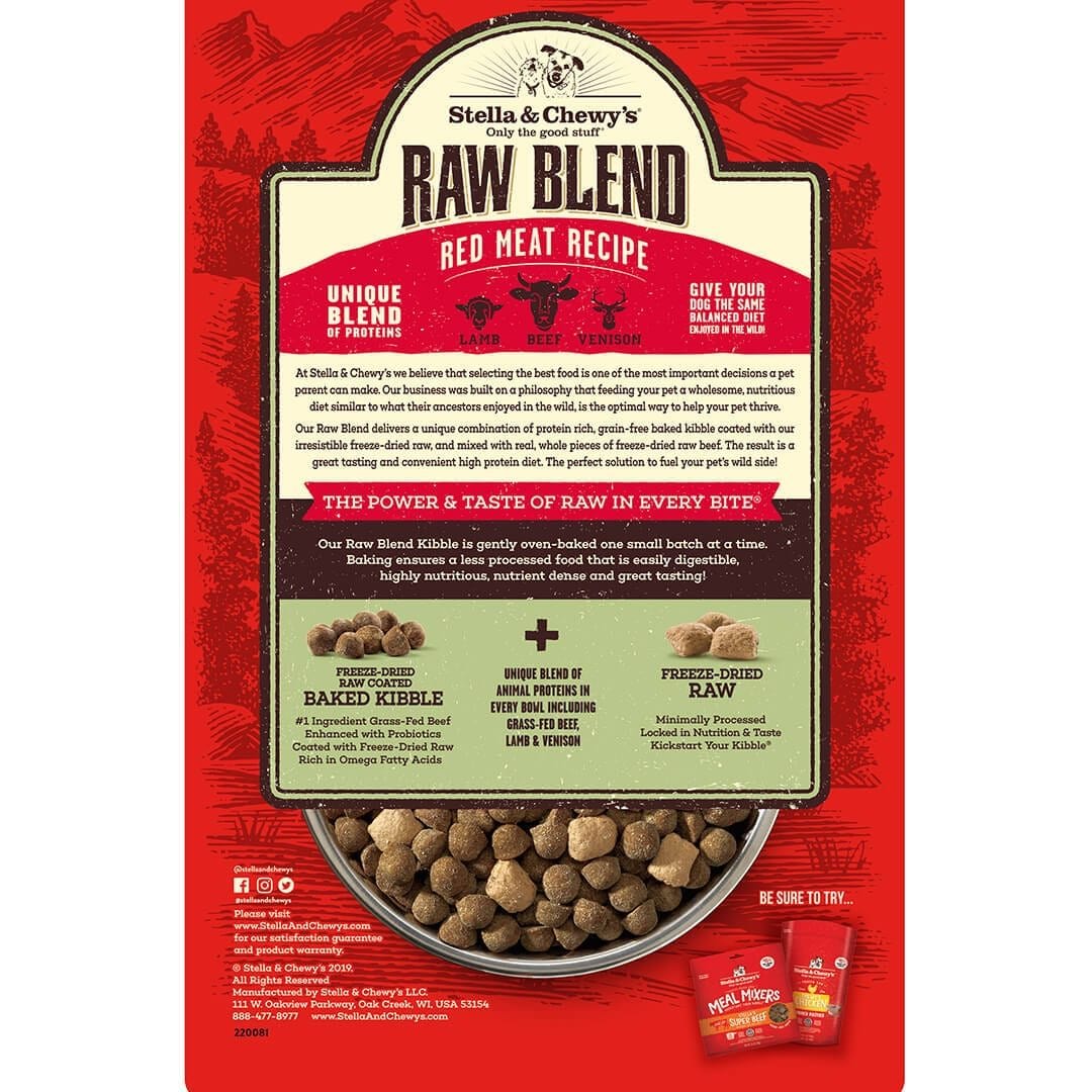 Stella & Chewy’s Baked Kibble & Freeze-Dried Raw for Dogs, Raw Blend Red Meat - Lamb, Beef & Venison Recipe