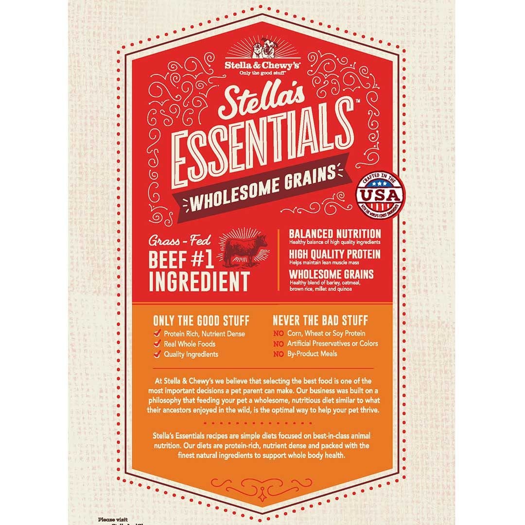 Stella & Chewy’s Stella’s Essentials Wholesome Grains Kibble for Dogs, Grass-Fed Beef & Ancient Grains Recipe