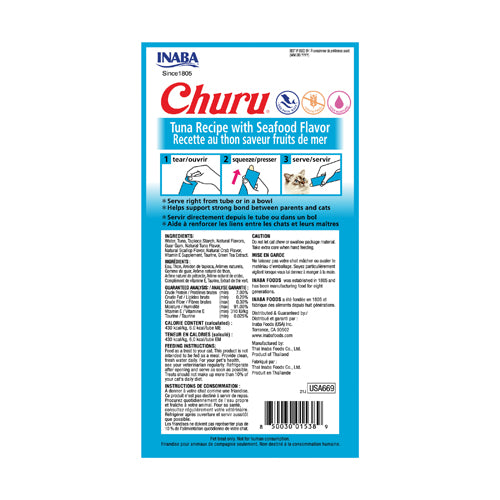 INABA Churu Tuna Recipe with Seafood Flavor (4 Tubes)