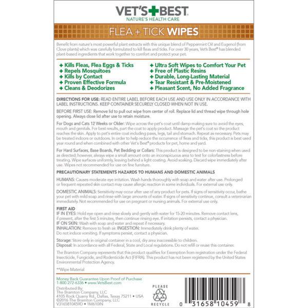 Vet’s Best Flea + Tick Dog & Cat Wipes, 50 count