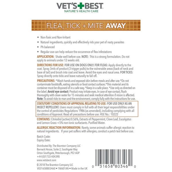 Vet’s Best Flea, Tick and Mite Treatment Spray for Dogs, 500 ml