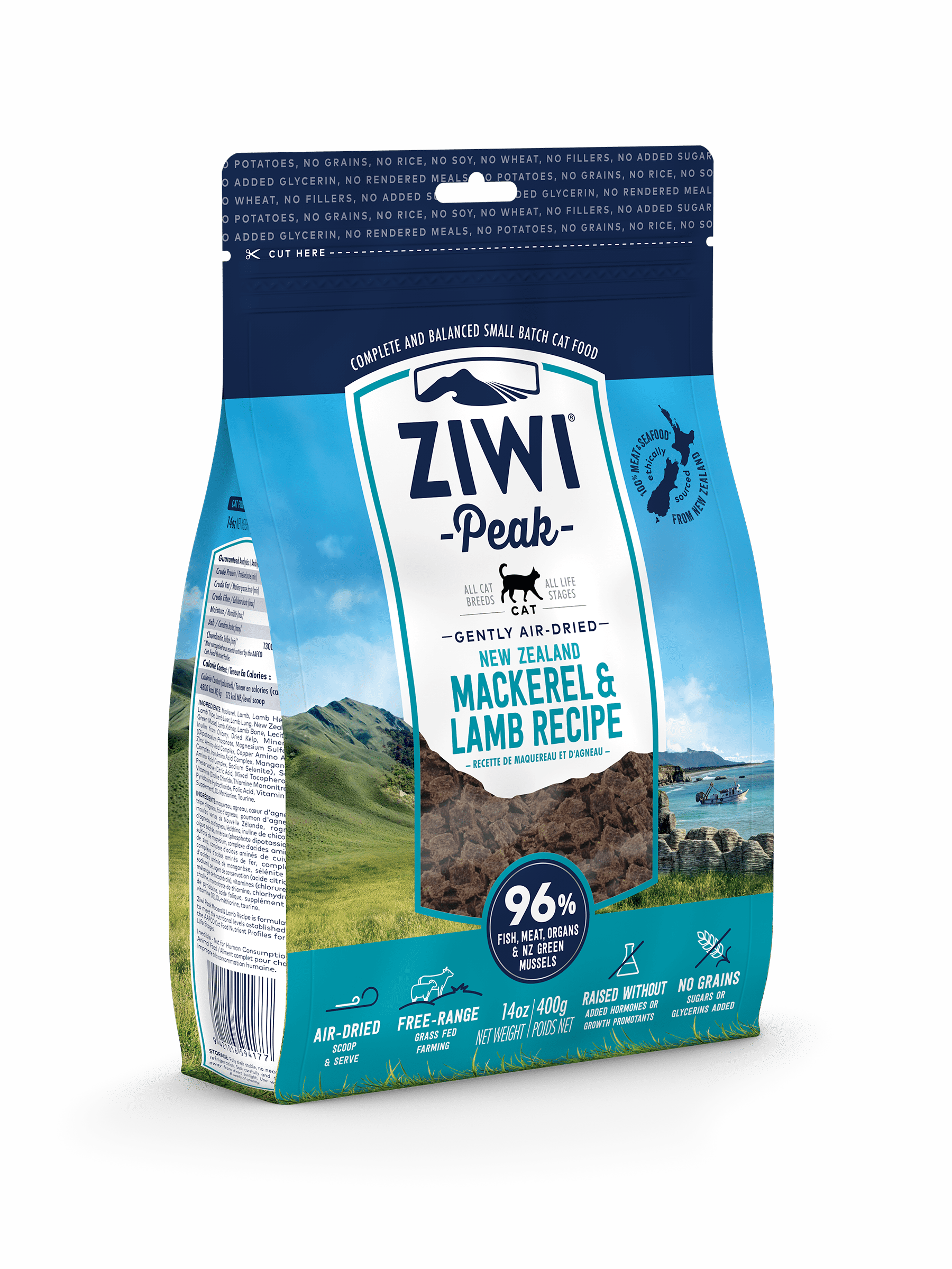 ZiwiPeak Daily Cat Air Dried Cuisine Mackerel and Lamb Pouches, 400 g