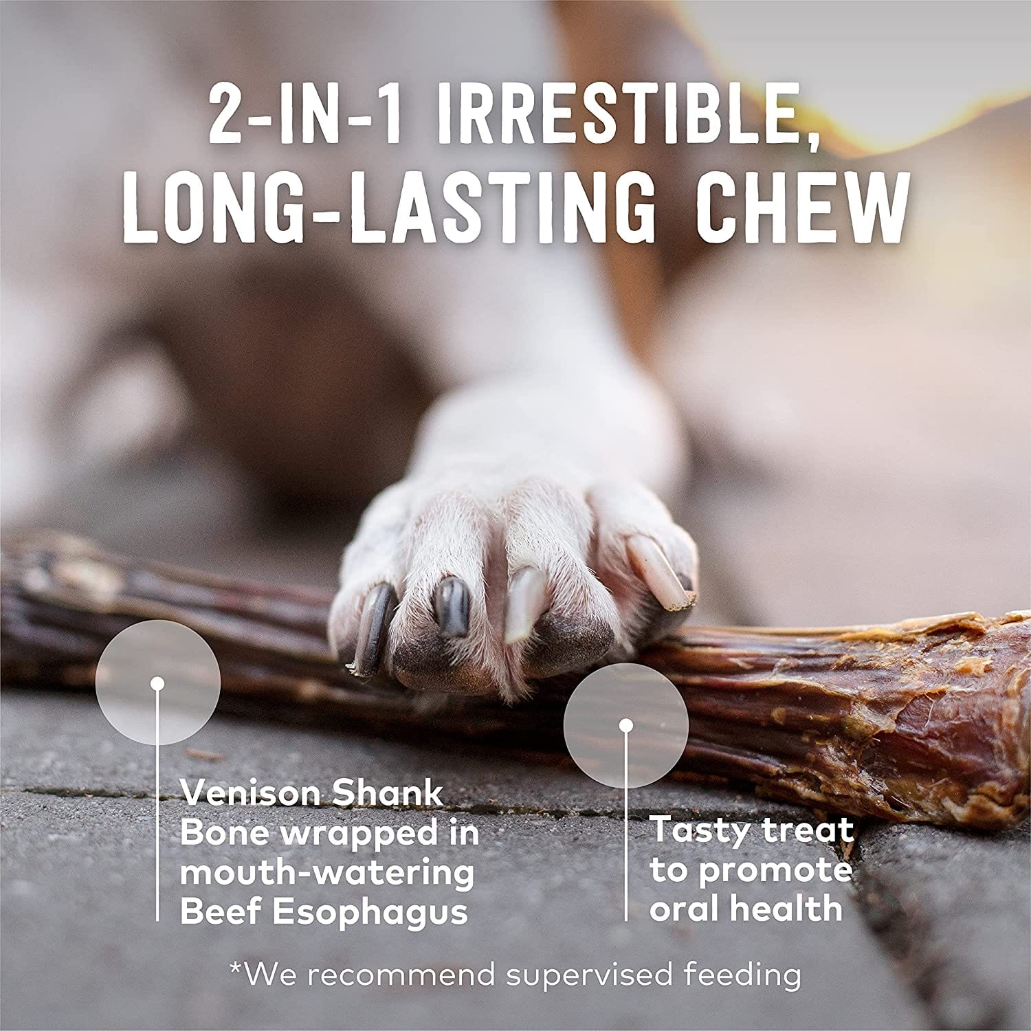 Ziwipeak Venison Deer Shank – Dog Bone Chew – All Natural, Air-Dried, 2 in 1 Bone Treat Wrapped in Beef Esophagus