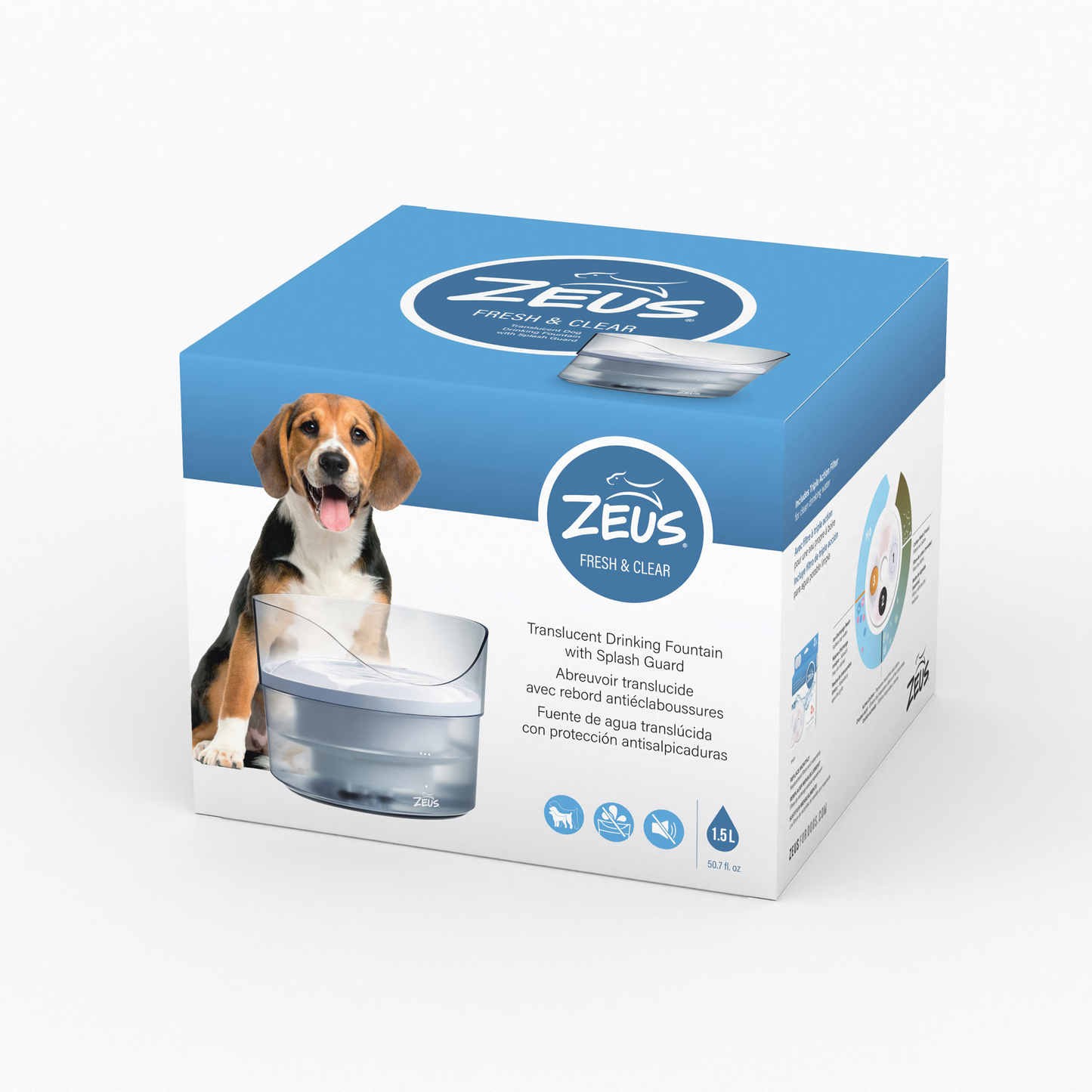 Zeus Fresh & Clear Fountain With Splash Guard 1.5L