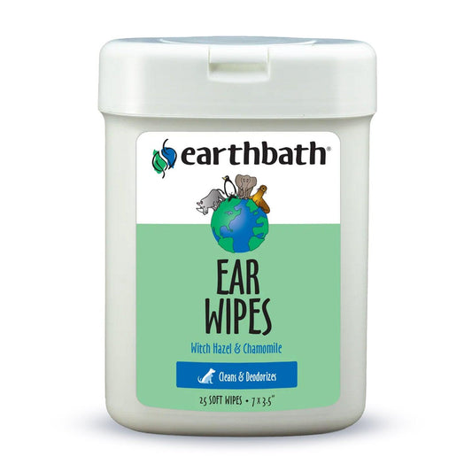 earthbath® Ear Wipes with Witch Hazel for Dogs, Cats, Puppies & Kittens, 25 ct re-sealable container