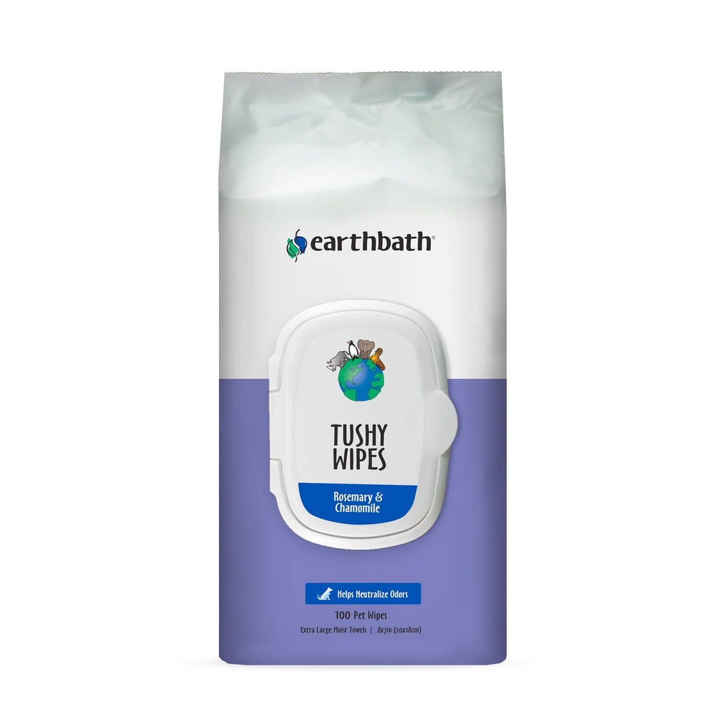 earthbath® Tushy Wipes, Rosemary & Chamomile Odor-Eating Enzymes & Baking Soda, 100 ct wipes in re-sealable pouch