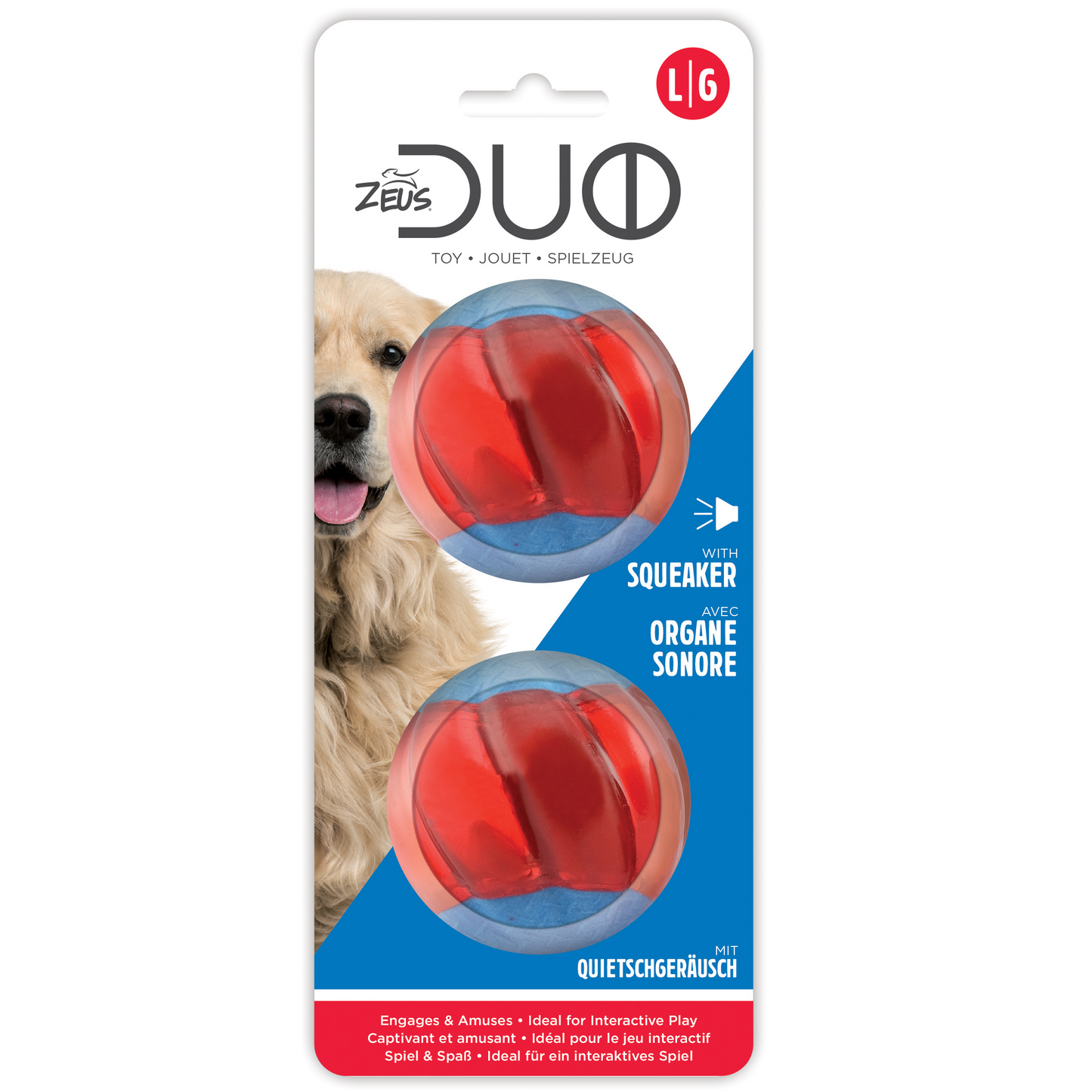 Zeus Duo Ball With Squeaker, 2Pk