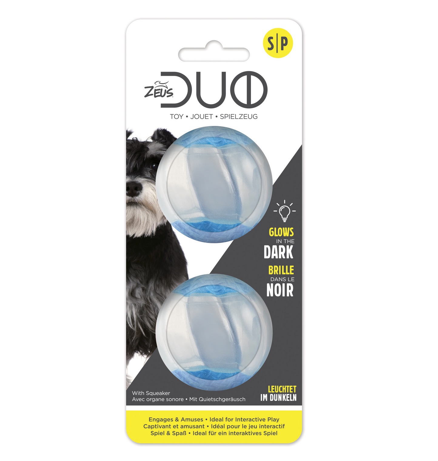 Zeus Duo Ball With Squeaker & Glow, 2Pk