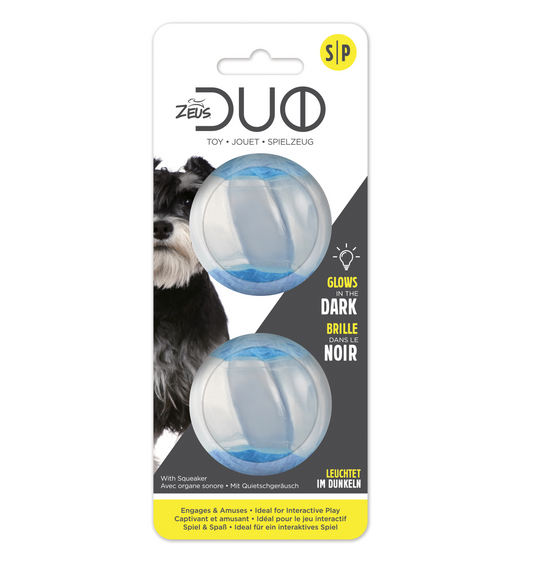 Zeus Duo Ball With Squeaker & Glow, 2Pk