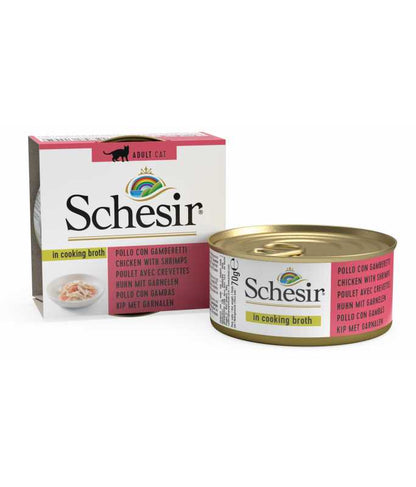 Schesir Cat Can Chicken with Shrimps in Broth, 70g