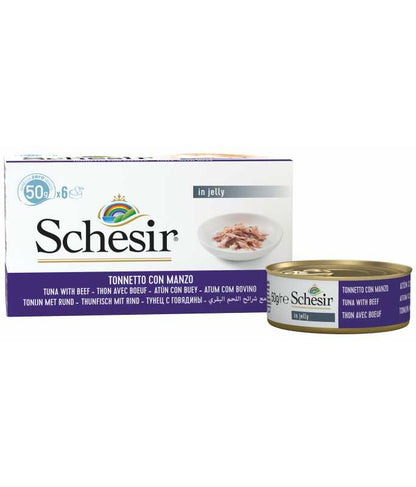 Schesir Cat Multipack Can Tuna with Beef in Jelly, Box of 6x50g