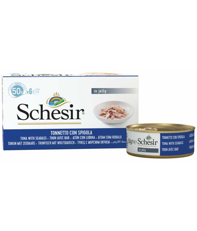 Schesir Cat Multipack Can Tuna with Seabass in Jelly, Box of 6x50g