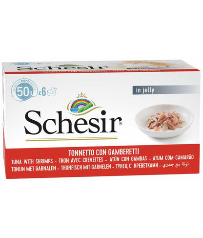 Schesir Cat Multipack Can Tuna with Shrimps in Jelly, Box of 6x50g