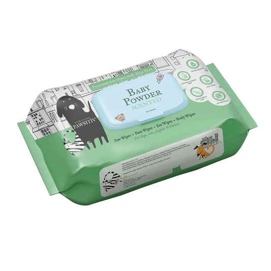 Pawsitiv Grooming Wipes for Cats and Dogs Baby Powder (150 Sheets)
