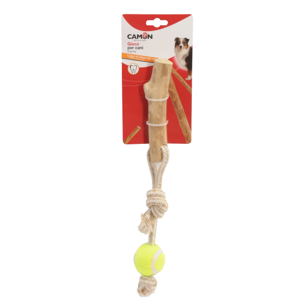 Camon Coffee Wood and Rope Toy For Dogs with Ball