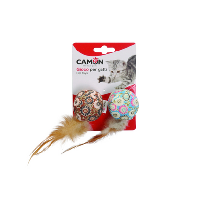 Camon Cat Toy - Balls (2Pcs) with Floral Pattern and Feathers